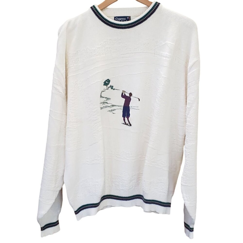 Cypress Links Mens XL Golf Sweater White With Golfer Embroidery USA